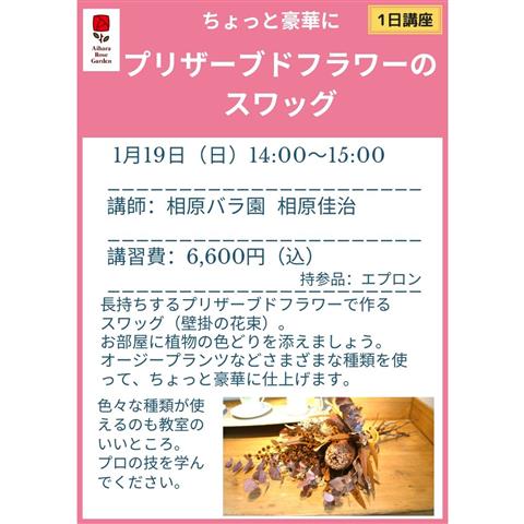 プリザーブドフラワーのオージープランツ~「ちょっと贅沢なスワッグ」 プリザーブドフラワーのオージープランツ~「ちょっと贅沢なスワッグ」